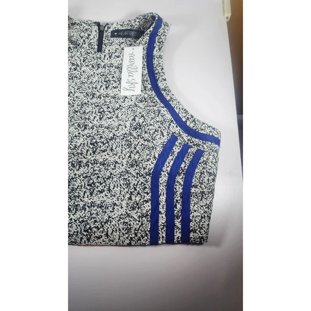 Heart Beeps 2 Pc Vest & Skirt Set Size L Black & White Speckle W Blue Stripe NWT